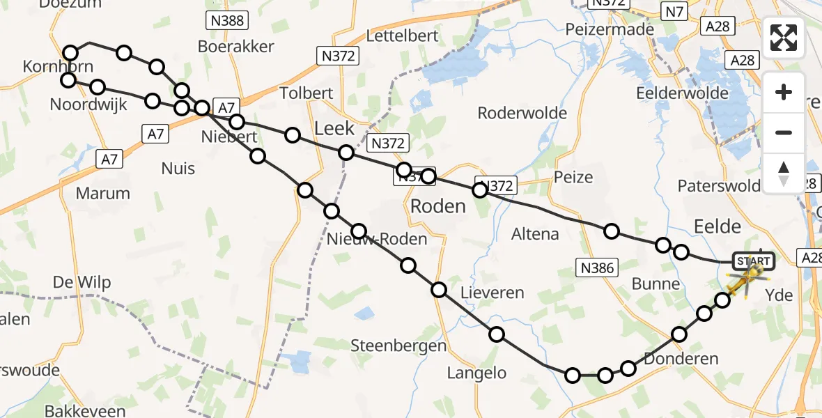 Vluchtroute Traumahelikopter Groningen Airport Eelde - Groningen Airport Eelde, 03 maart 2023, 17:50