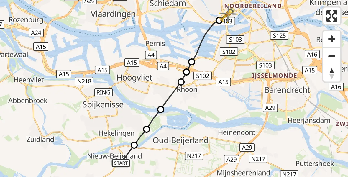 Vluchtroute Traumahelikopter Nieuw-Beijerland - Erasmus MC, 03 maart 2023, 18:23