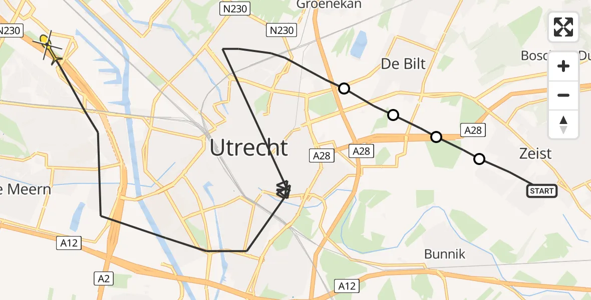 Routekaart van de vlucht: Politieheli naar Utrecht
