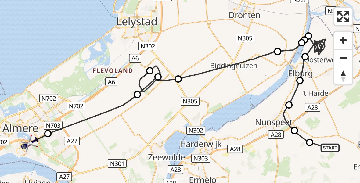 Vluchtroute Politiehelikopter Epe - Almere, 03 maart 2023, 19:10