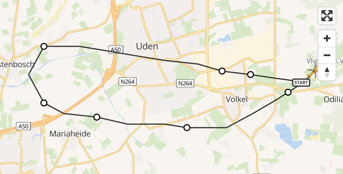 Vluchtroute Traumahelikopter Vliegbasis Volkel - Vliegbasis Volkel, 03 maart 2023, 19:30