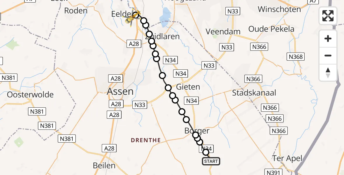 Routekaart van de vlucht: Lifeliner 4 naar Eelde