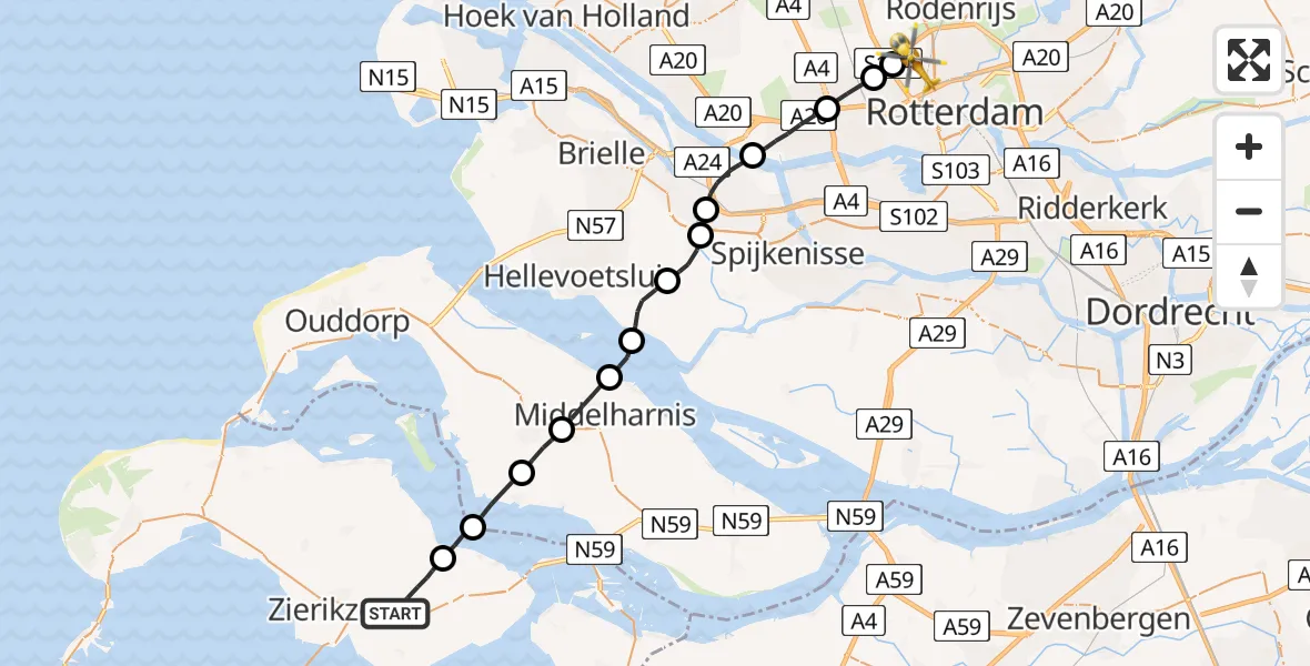 Routekaart van de vlucht: Lifeliner 2 naar Rotterdam The Hague Airport
