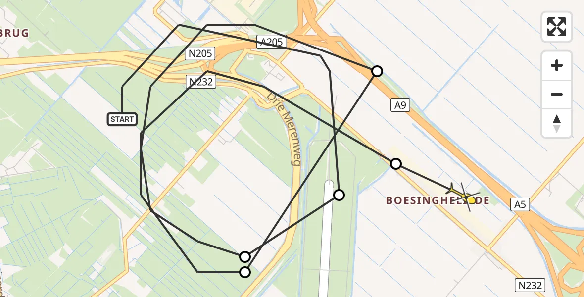 Routekaart van de vlucht: Politiehelikopter naar Boesingheliede
