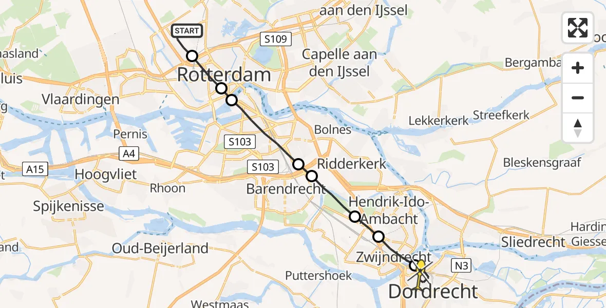 Routekaart van de vlucht: Lifeliner 2 naar Dordrecht