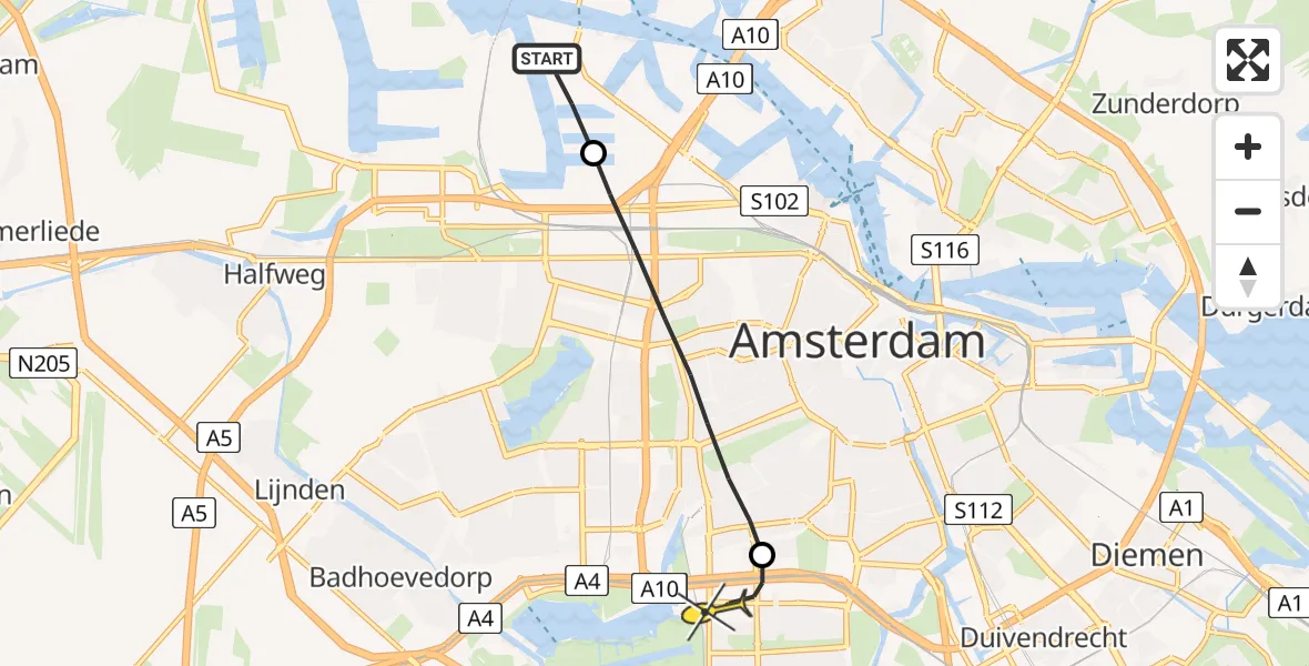 Routekaart van de vlucht: Lifeliner 1 naar VU Medisch Centrum Amsterdam