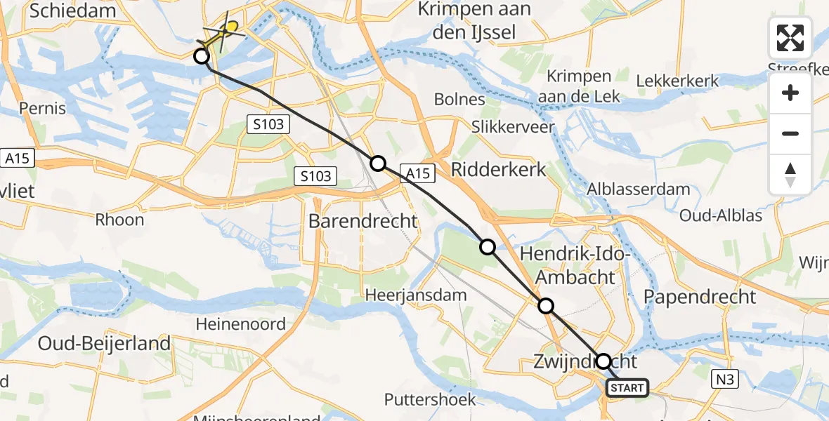 Routekaart van de vlucht: Lifeliner 2 naar Erasmus MC