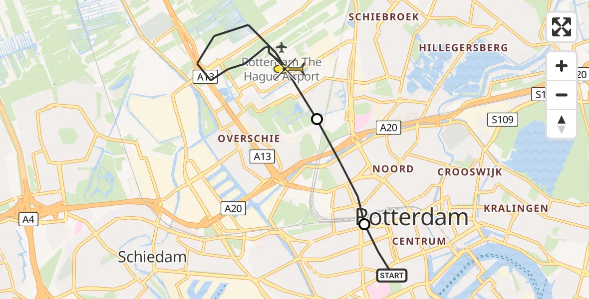 Routekaart van de vlucht: Lifeliner 2 naar Rotterdam The Hague Airport