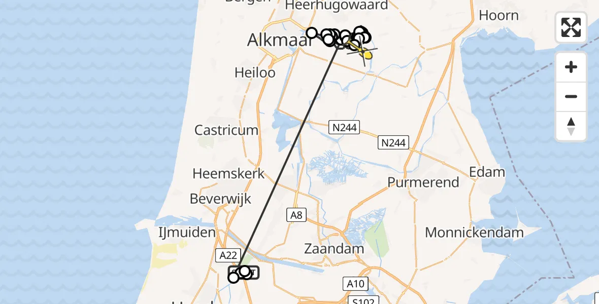 Routekaart van de vlucht: Politiehelikopter naar Ursem