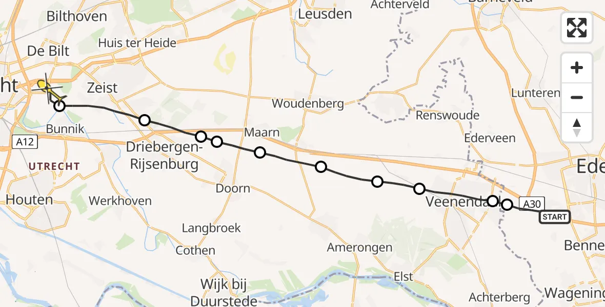 Routekaart van de vlucht: Lifeliner 3 naar Universitair Medisch Centrum Utrecht