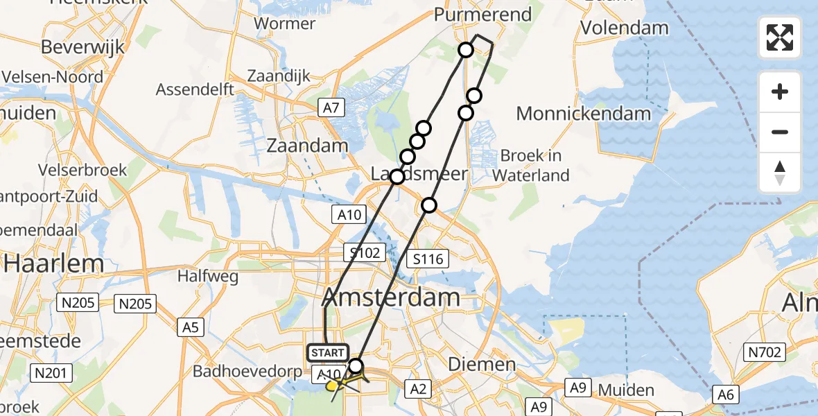 Routekaart van de vlucht: Lifeliner 1 naar VU Medisch Centrum Amsterdam