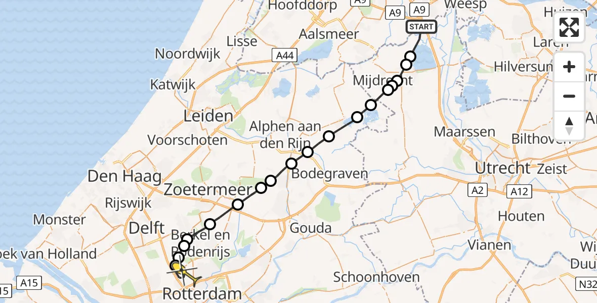 Routekaart van de vlucht: Lifeliner 2 naar Rotterdam The Hague Airport