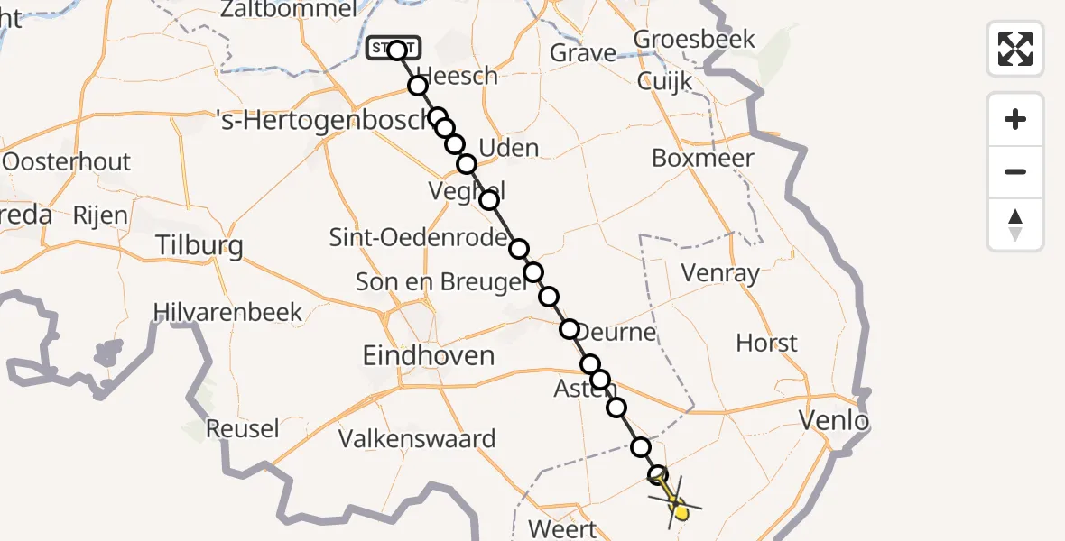 Routekaart van de vlucht: Politiehelikopter naar Heibloem
