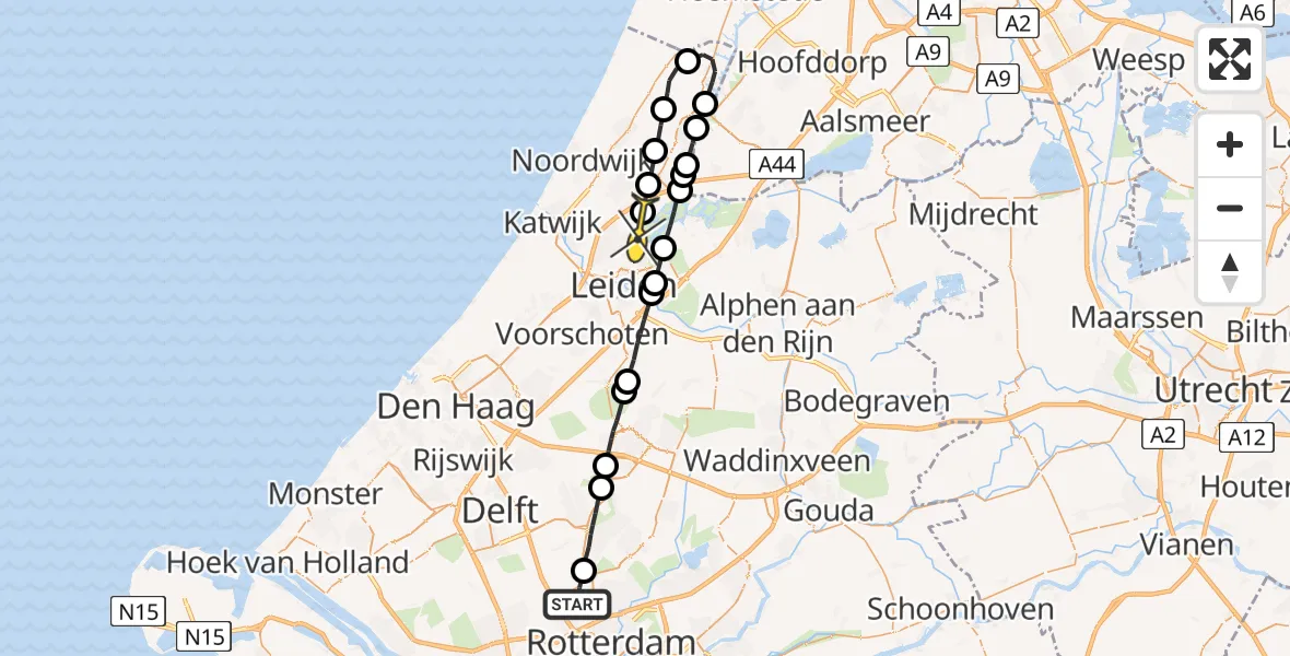 Routekaart van de vlucht: Lifeliner 2 naar Warmond