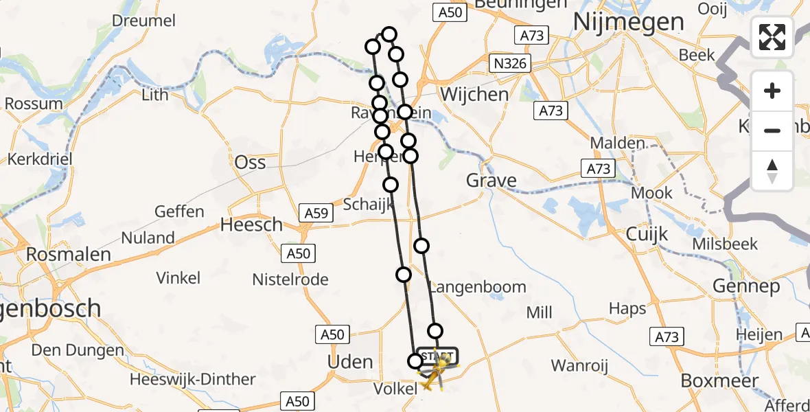 Vluchtroute Traumahelikopter Vliegbasis Volkel - Vliegbasis Volkel, 04 maart 2023, 10:28