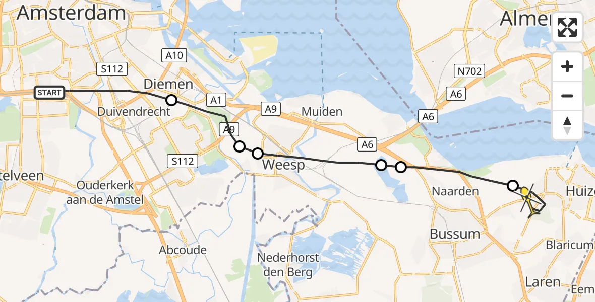 Routekaart van de vlucht: Lifeliner 1 naar Huizen