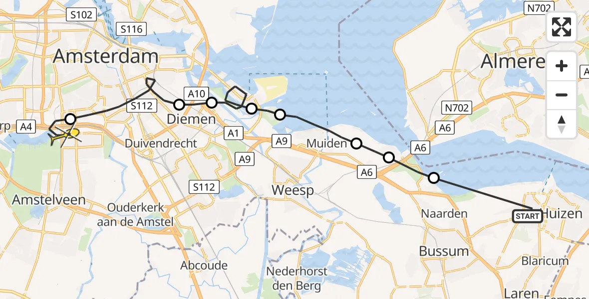 Routekaart van de vlucht: Lifeliner 1 naar VU Medisch Centrum Amsterdam