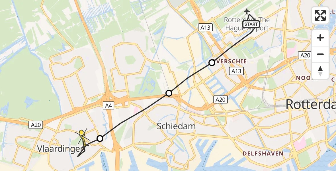 Routekaart van de vlucht: Lifeliner 2 naar Vlaardingen