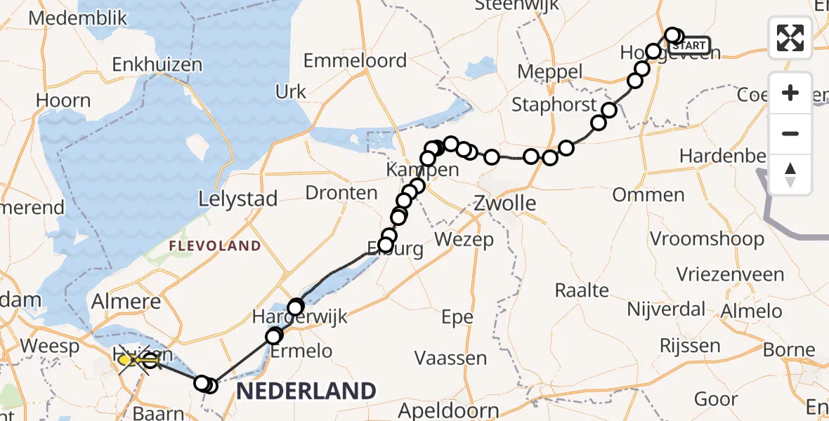 Routekaart van de vlucht: Politieheli naar Huizen