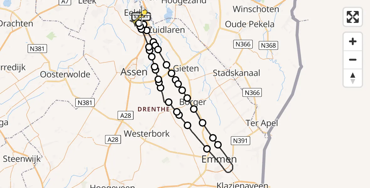 Routekaart van de vlucht: Lifeliner 4 naar Groningen Airport Eelde
