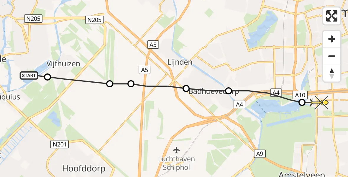 Routekaart van de vlucht: Lifeliner 1 naar VU Medisch Centrum Amsterdam