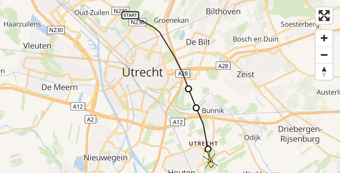 Routekaart van de vlucht: Politiehelikopter naar Odijk