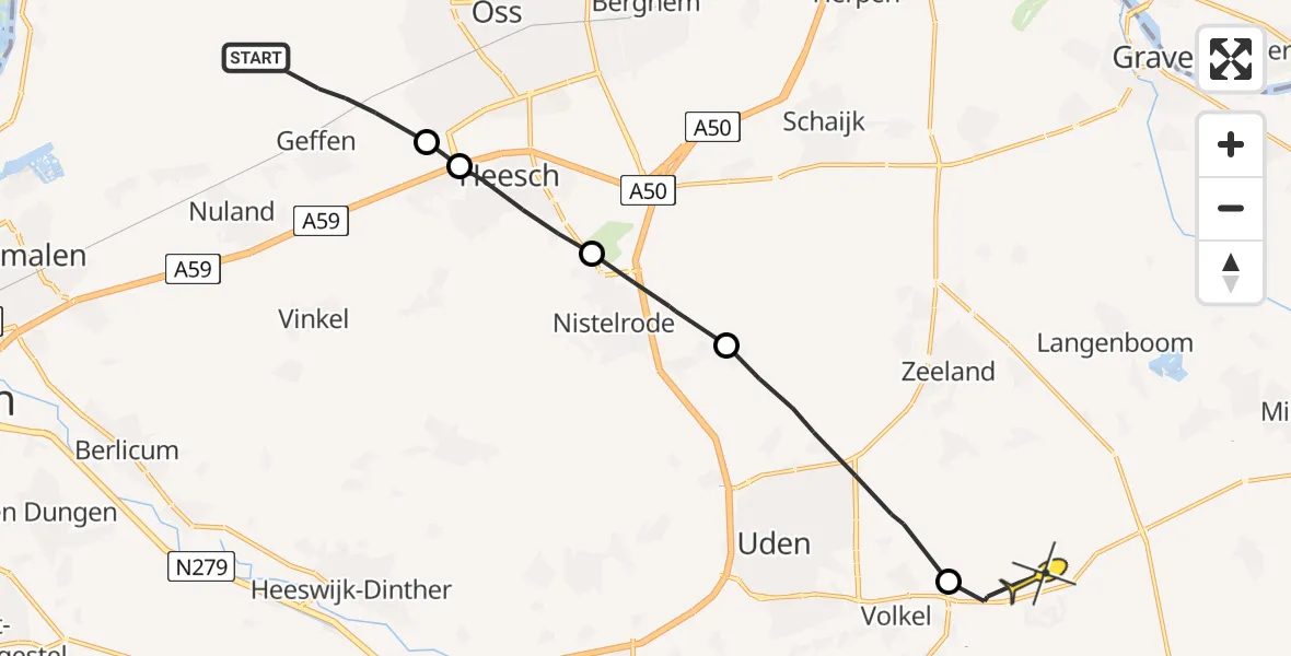 Routekaart van de vlucht: Politieheli naar Vliegbasis Volkel