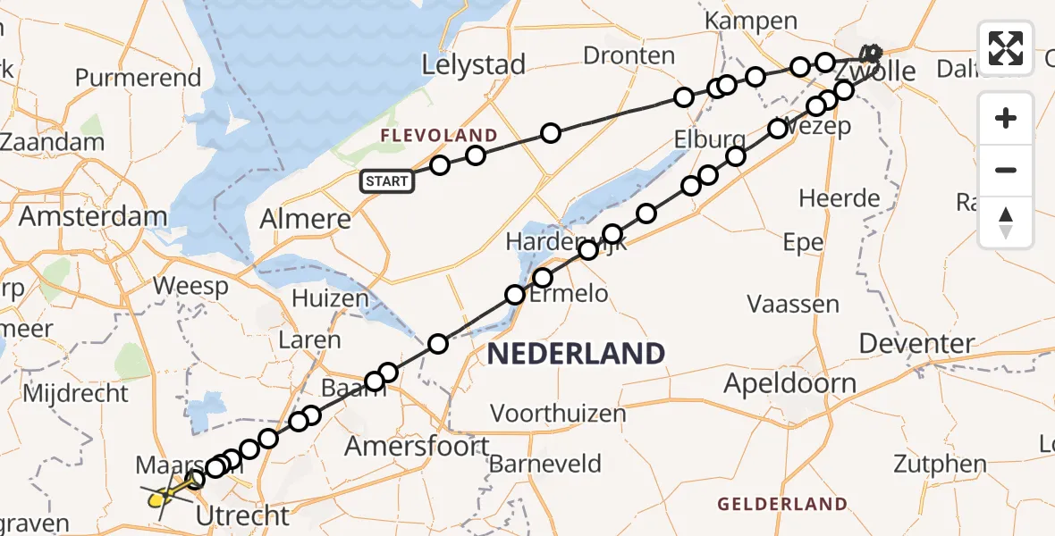 Routekaart van de vlucht: Politieheli naar Vleuten