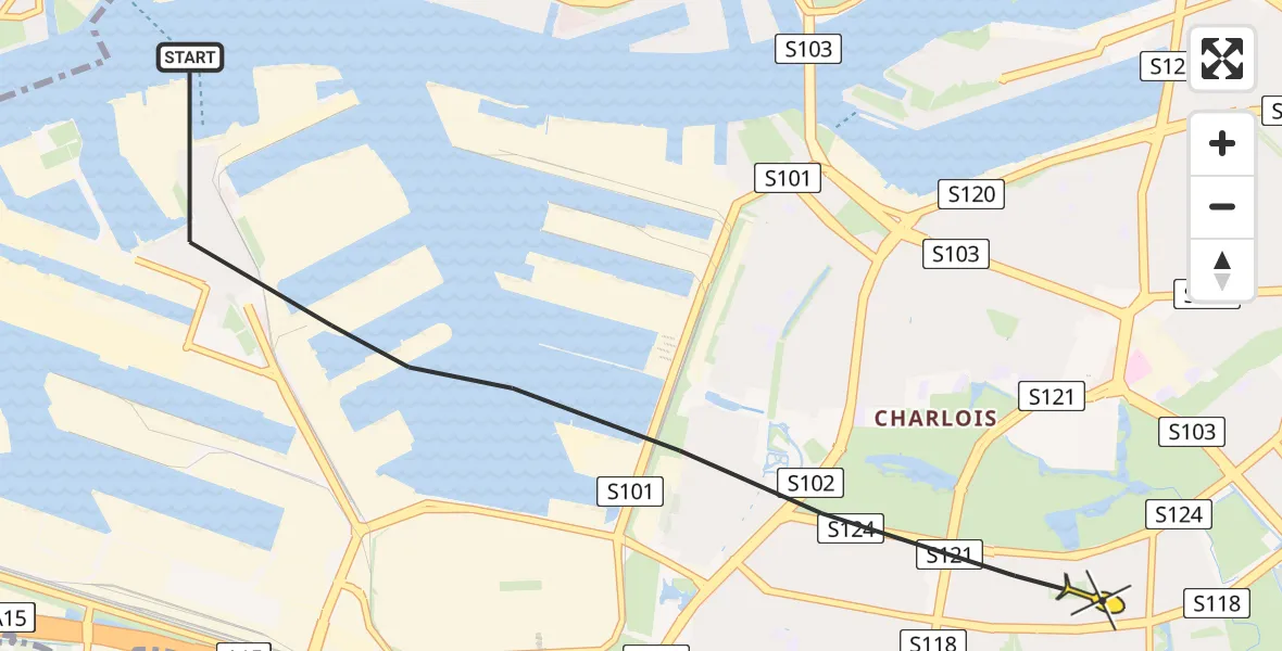 Vluchtroute Politiehelikopter van Rotterdam naar Rotterdam