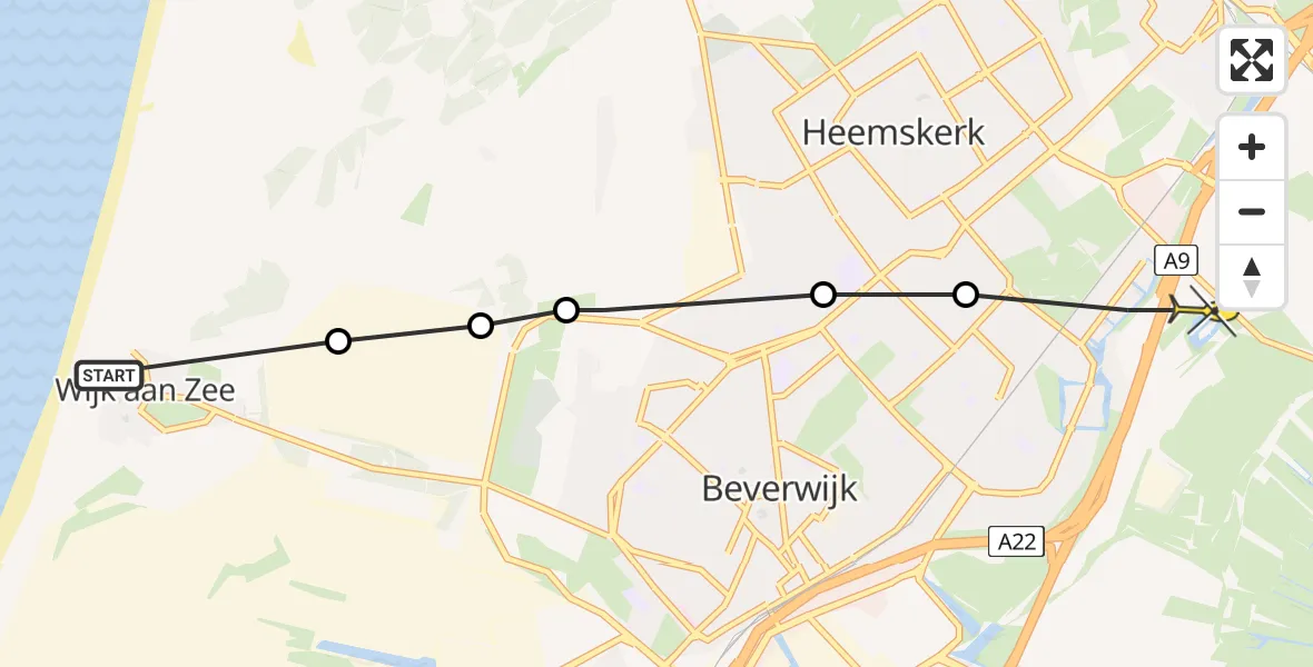 Routekaart van de vlucht: Politieheli naar Heemskerk
