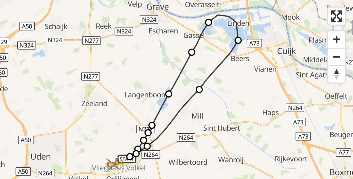 Vluchtroute Traumahelikopter Vliegbasis Volkel - Vliegbasis Volkel, 04 maart 2023, 20:50
