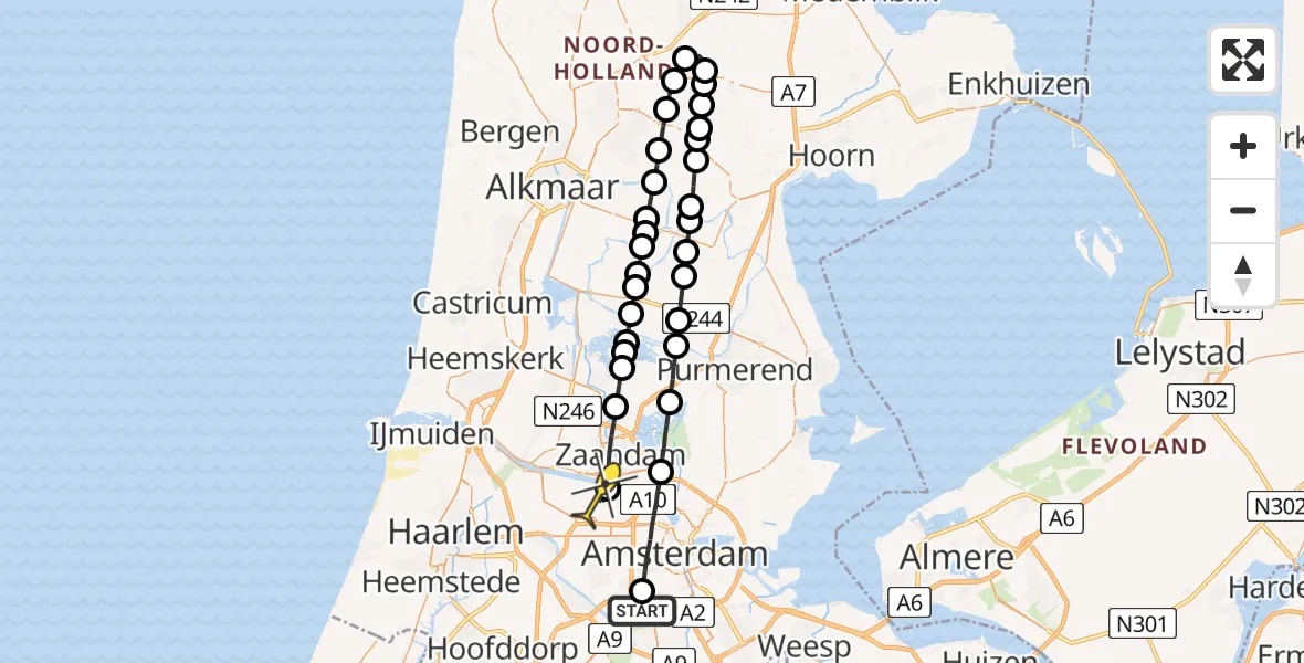 Routekaart van de vlucht: Lifeliner 1 naar Amsterdam Heliport