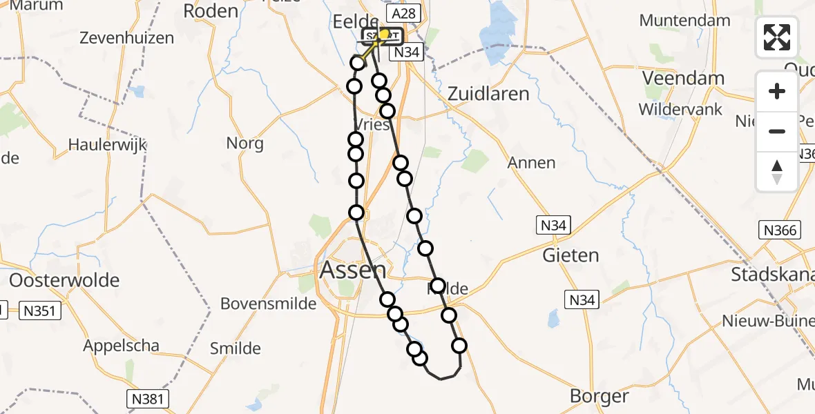 Routekaart van de vlucht: Lifeliner 4 naar Groningen Airport Eelde