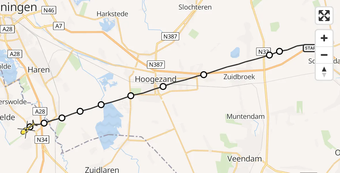 Routekaart van de vlucht: Lifeliner 4 naar Groningen Airport Eelde