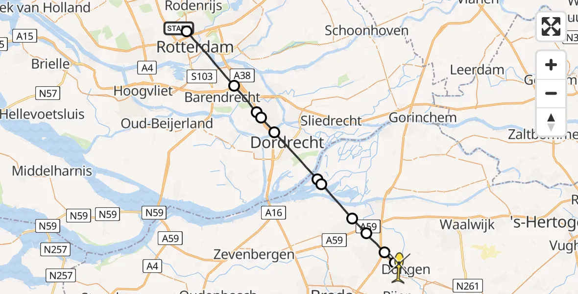 Routekaart van de vlucht: Lifeliner 2 naar Dongen