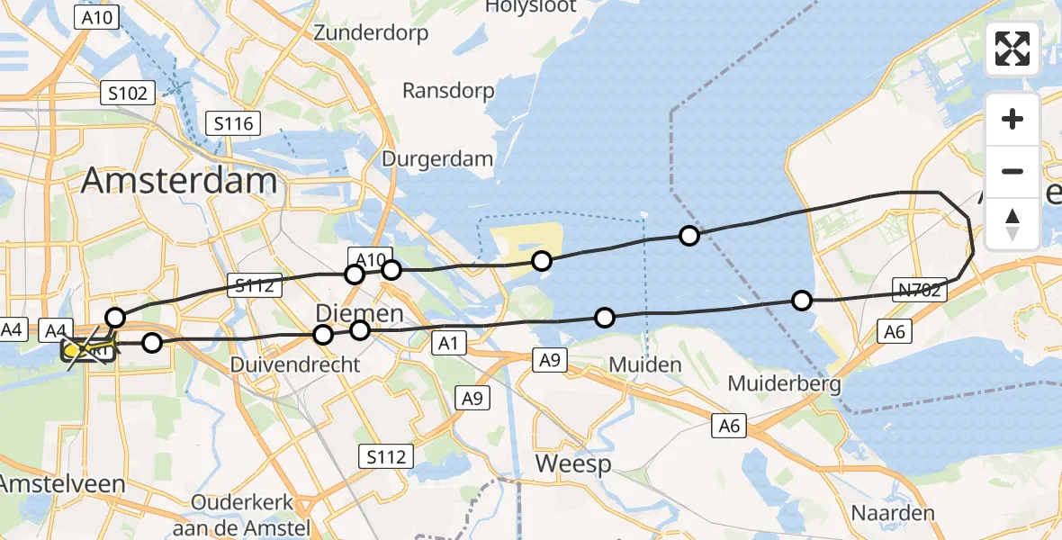 Routekaart van de vlucht: Lifeliner 1 naar VU Medisch Centrum Amsterdam