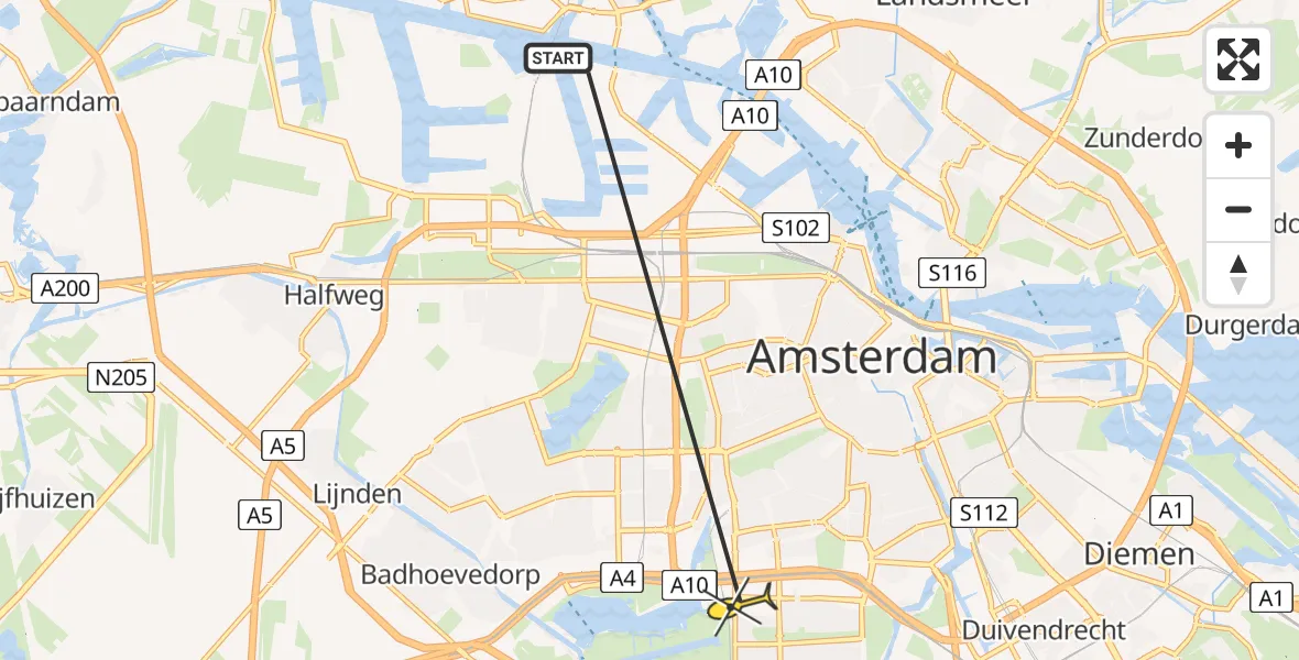 Routekaart van de vlucht: Lifeliner 1 naar VU Medisch Centrum Amsterdam