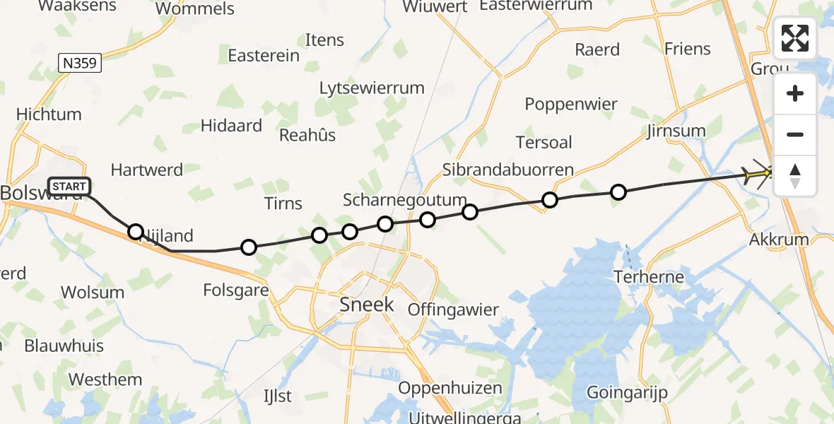 Routekaart van de vlucht: Lifeliner 4 naar Akkrum