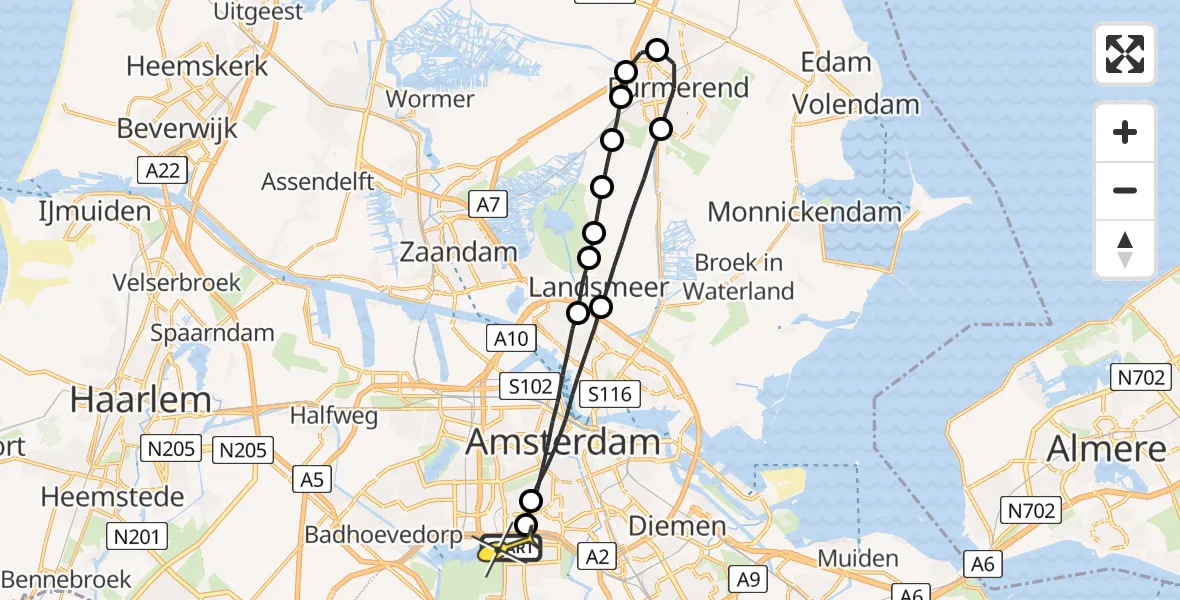 Routekaart van de vlucht: Lifeliner 1 naar VU Medisch Centrum Amsterdam