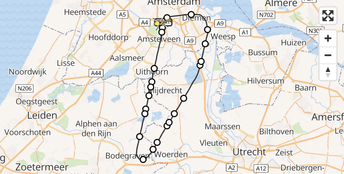 Routekaart van de vlucht: Lifeliner 1 naar VU Medisch Centrum Amsterdam