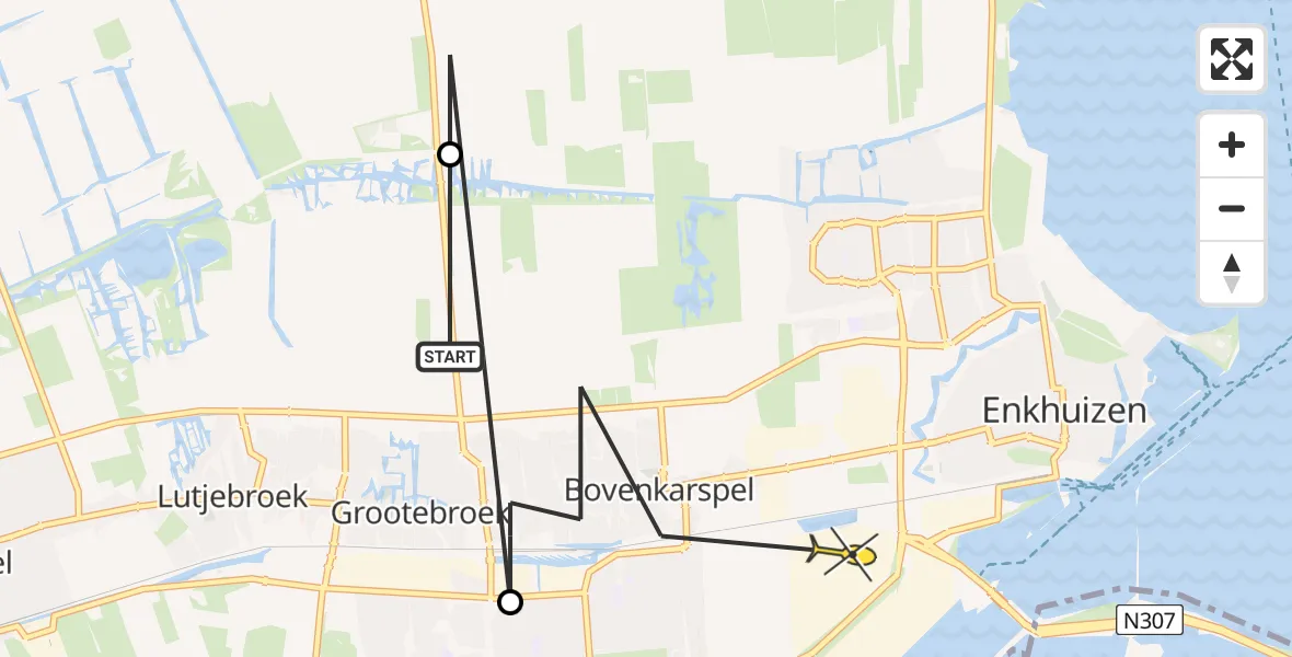 Routekaart van de vlucht: Politiehelikopter naar Enkhuizen