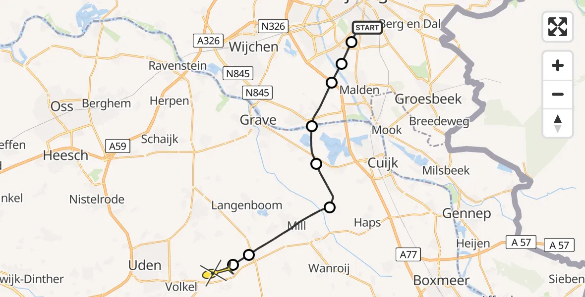 Routekaart van de vlucht: Lifeliner 3 naar Vliegbasis Volkel