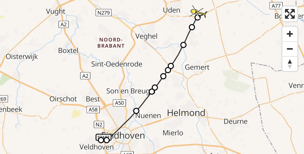 Routekaart van de vlucht: Lifeliner 3 naar Vliegbasis Volkel