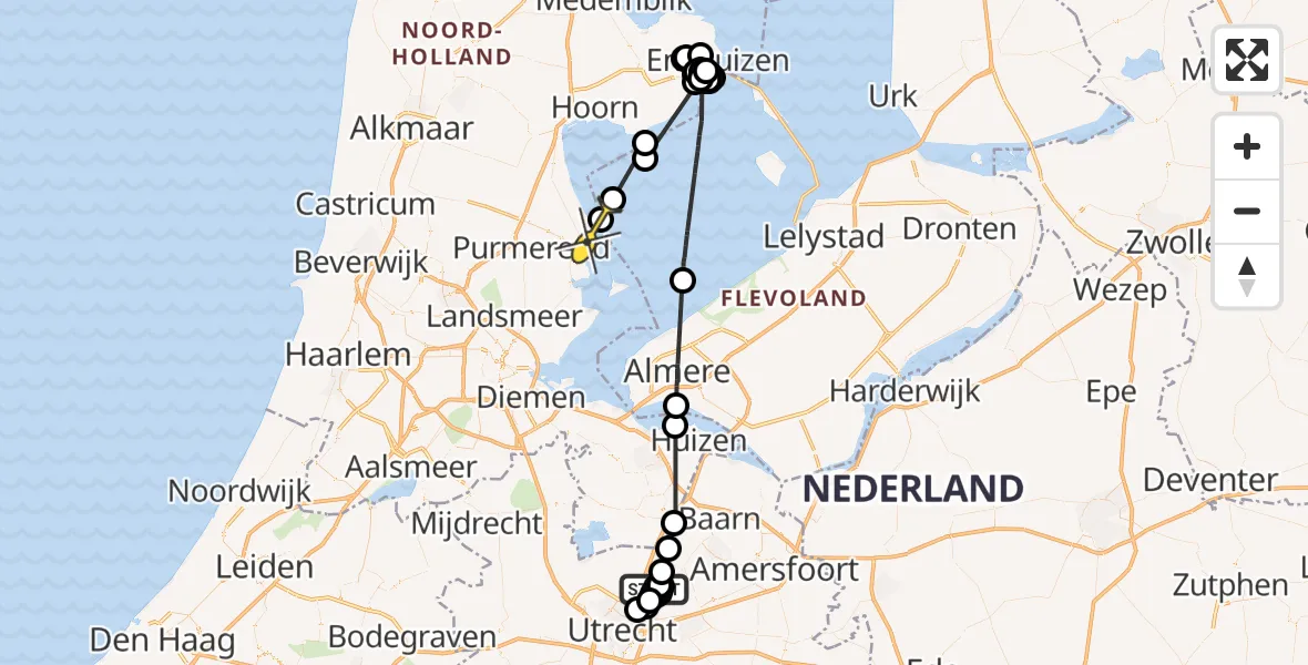 Routekaart van de vlucht: Politiehelikopter naar Edam