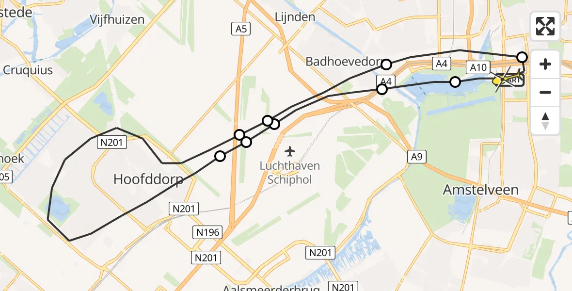 Routekaart van de vlucht: Lifeliner 1 naar VU Medisch Centrum Amsterdam