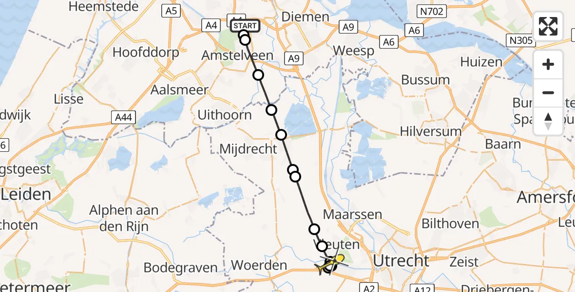 Routekaart van de vlucht: Lifeliner 1 naar Harmelen