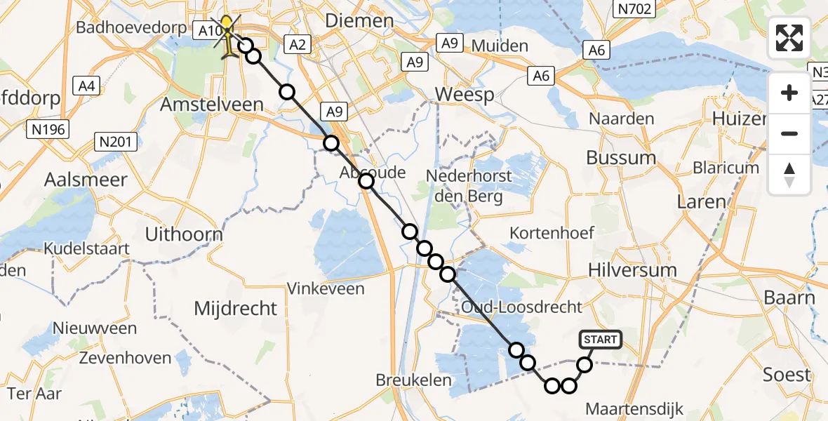 Routekaart van de vlucht: Lifeliner 1 naar VU Medisch Centrum Amsterdam