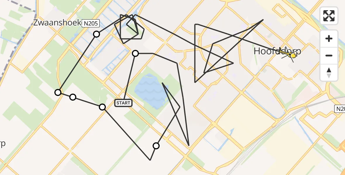 Routekaart van de vlucht: Politieheli naar Hoofddorp