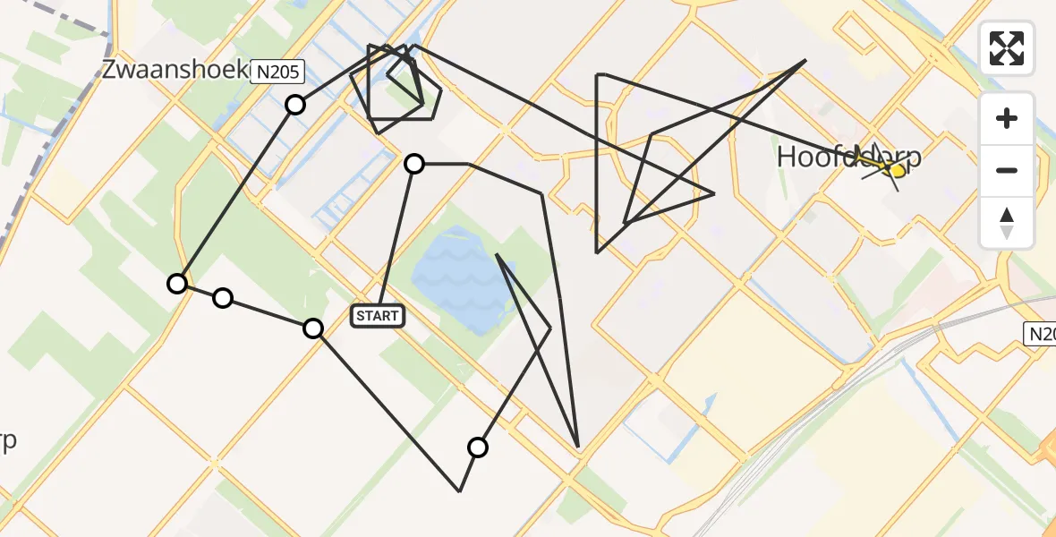 Routekaart van de vlucht: Politiehelikopter naar Hoofddorp