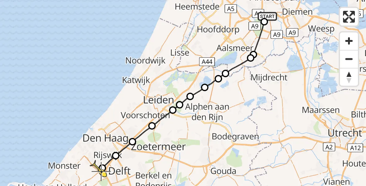 Routekaart van de vlucht: Lifeliner 1 naar Wateringen